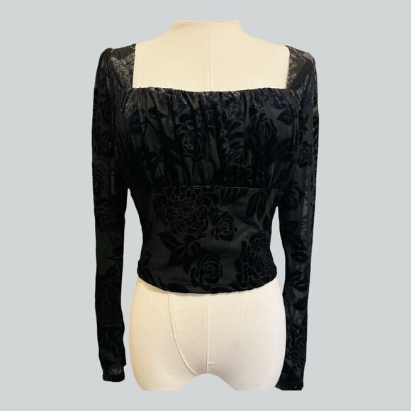 Painted Threads Whimsigoth Fairy Grunge Black Velvet Burnout Top Blouse Size M - Picture 1 of 10